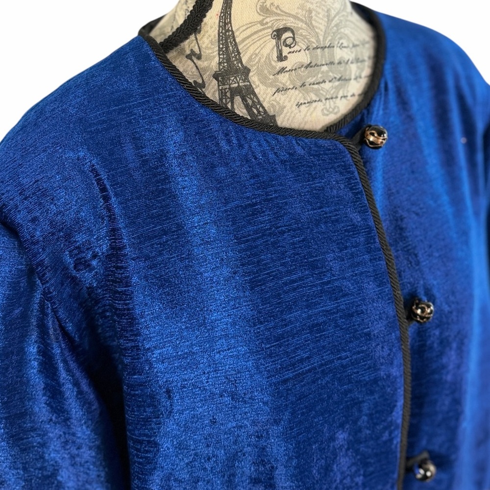 Vintage Stephanie Thomas Sport Cobalt Blue Velvet Beaded Jacket Size 16 - Picture 10 of 12